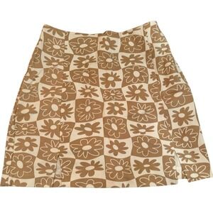 Love On A Hanger Mini Skirt Brown Floral Print Checkered size 7 retro cotton